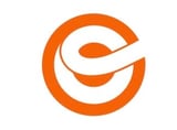 Orange circular logo with an eye-like symbol in the center, abstract design