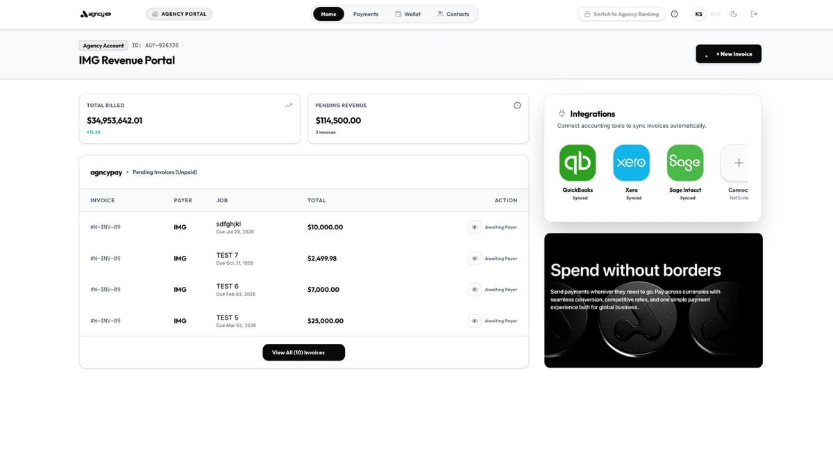 AGNCY payment operations dashboard