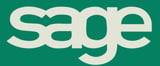 Sage logo - white curved text on teal green background